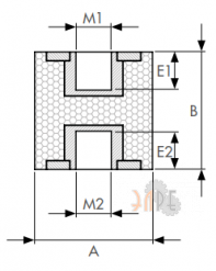 Схема и чертеж антивибрационная опора OKSС 7030.M1212.M1212 OK-LAS