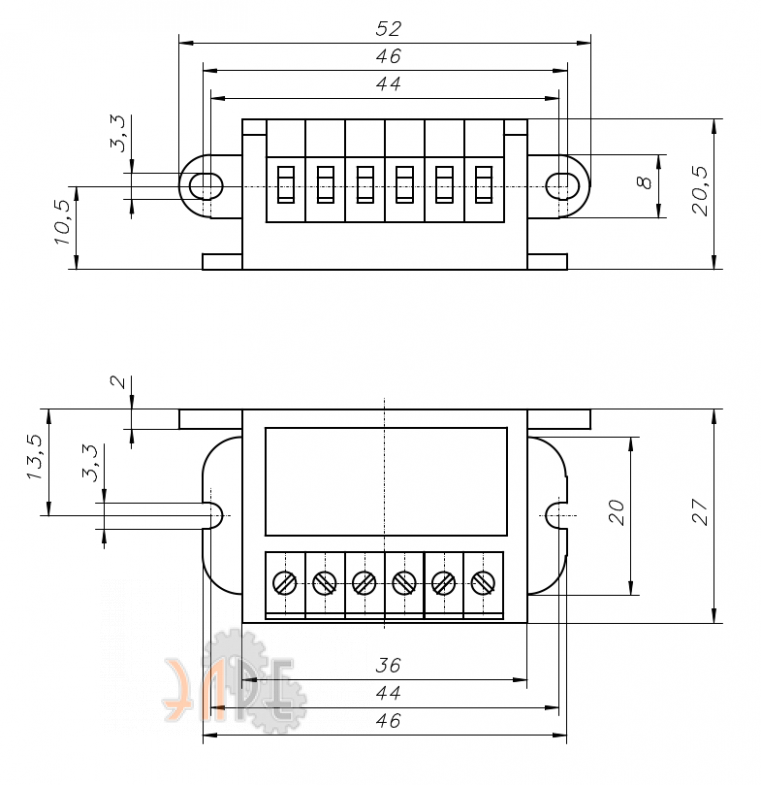 Схема и чертеж Cantoni B3-2P двухполупериодный
