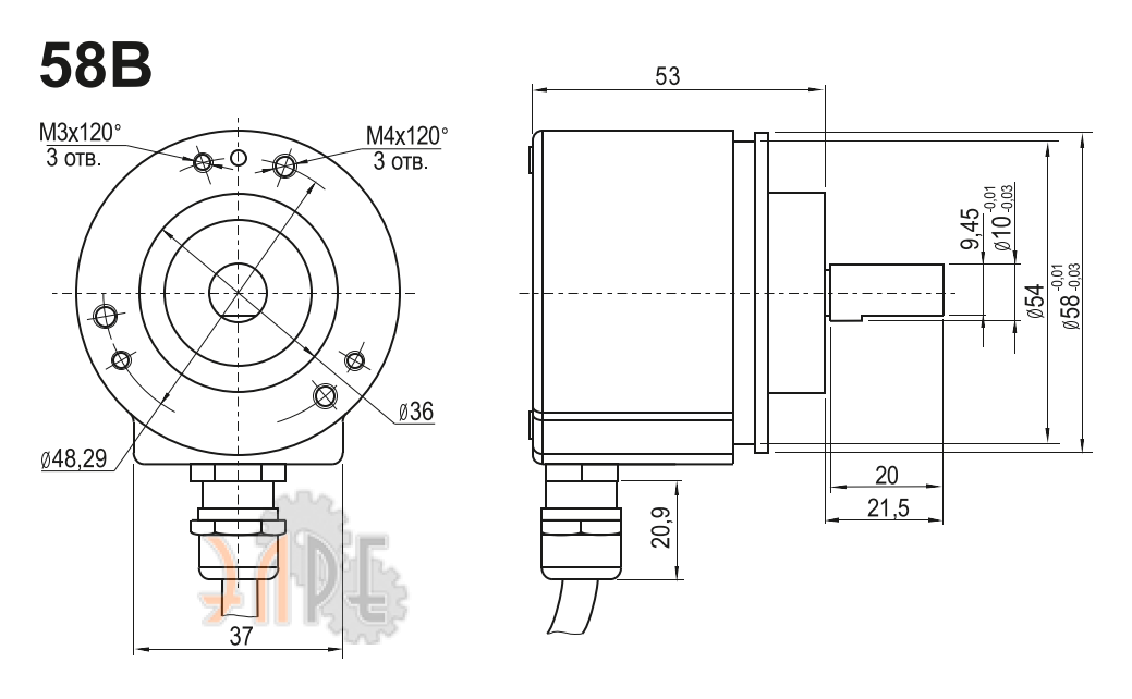 Схема и габаритные размеры зажимной фланец