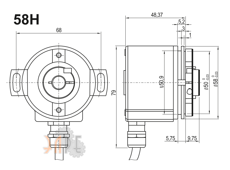 Схема и габаритные размеры полый вал