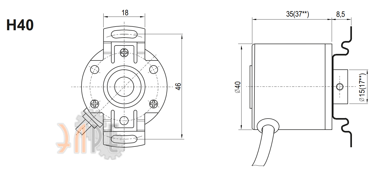 Схема и габаритные размеры полый вал