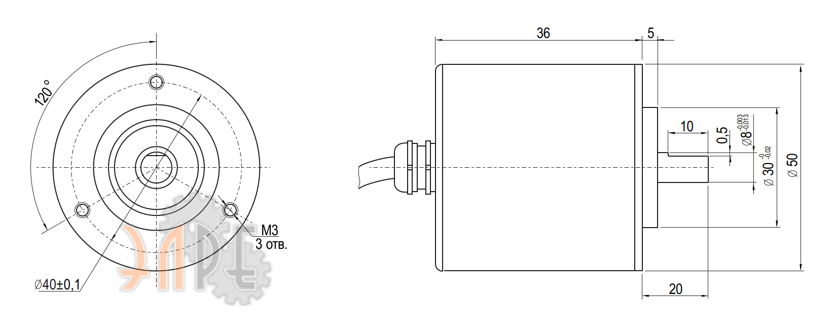 Схема и габаритные размеры зажимной фланец