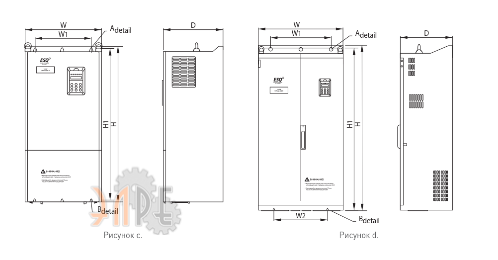 Габаритные размеры ESQ-500-4T0750G-0900P 380В