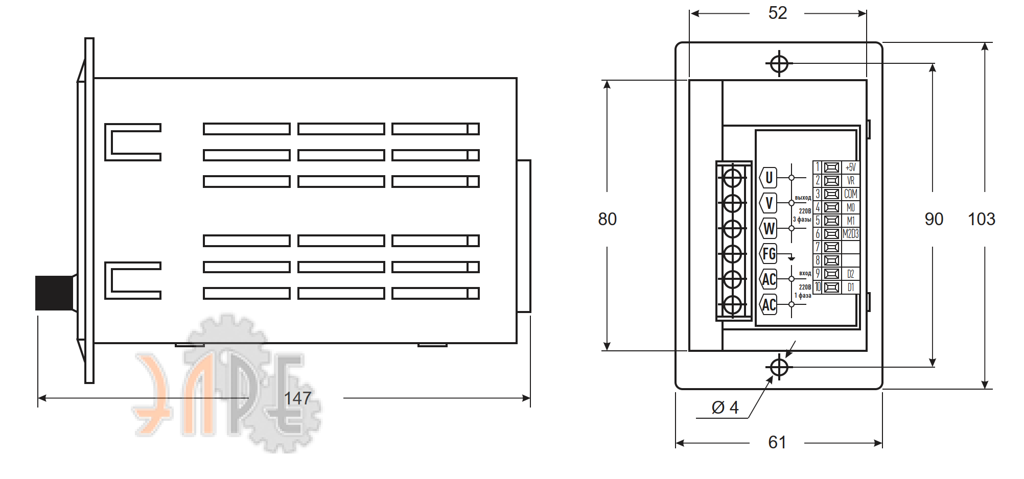 Габаритные размеры Innovert IRD401M21B 0.4 кВт 200-240В