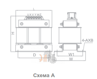 Габариты размеры дроссель ZC-OCL-380 схема А