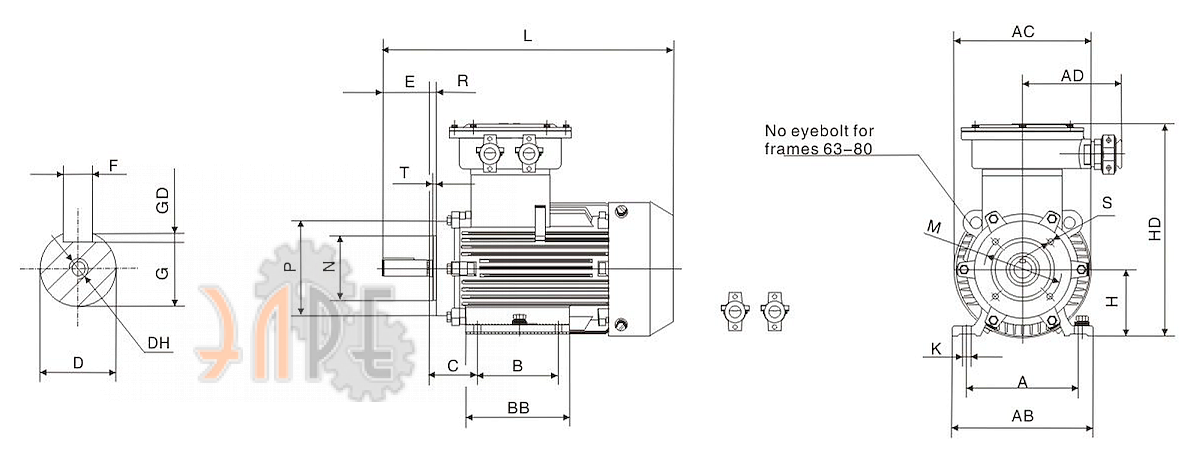 Исполнение комбинированное с малым фланцем схема Juao motor YBX3-80M2-4