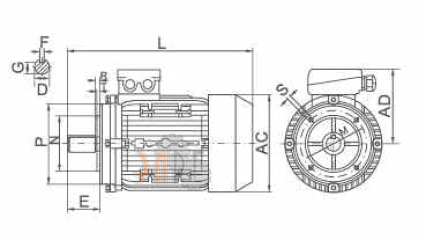 Исполнение MS100L1-4 2,2 кВт 1500 об/мин с малым фланцем (B14)