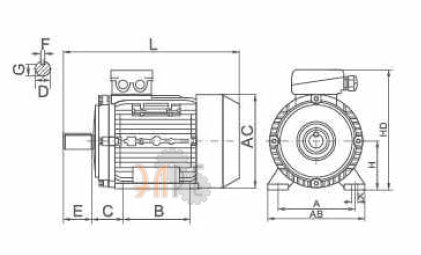 Исполнение MS100L1-4 2,2 кВт 1500 об/мин на лапах (B3)