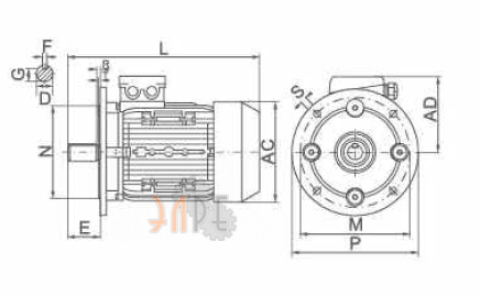Исполнение MS100L1-4 2,2 кВт 1500 об/мин с большим фланцем (B5)