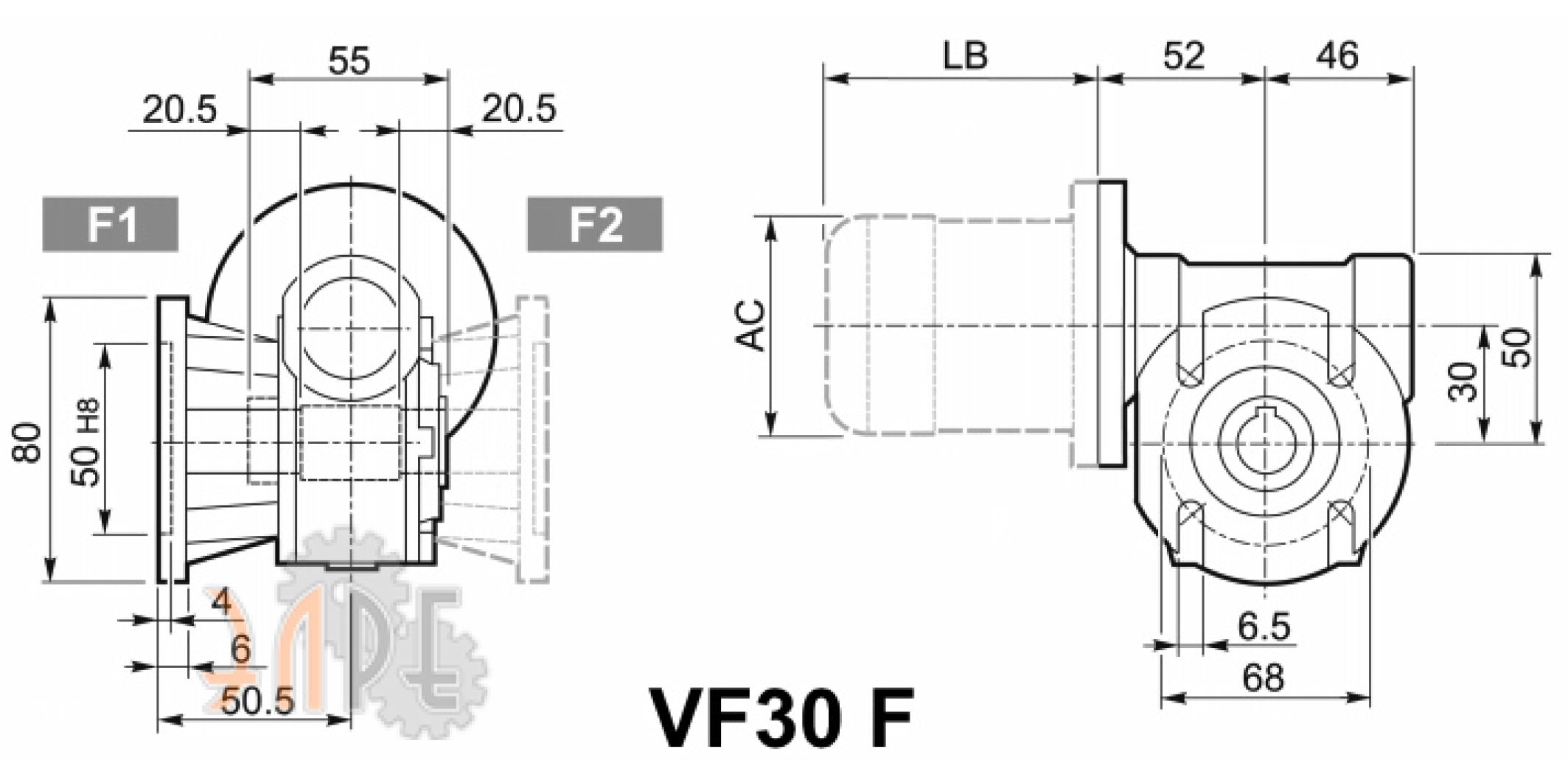 Габаритные и присоединительные размеры ЭЛРЕ VF30 F исполнение со стандартным фланцем Габаритные и присоединительные размеры ЭЛРЕ VF30 F исполнение со стандартным фланцем