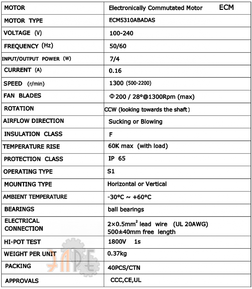 Технические характеристики Weiguang ECM5310ABADAS Технические характеристики Weiguang ECM5310ABADAS