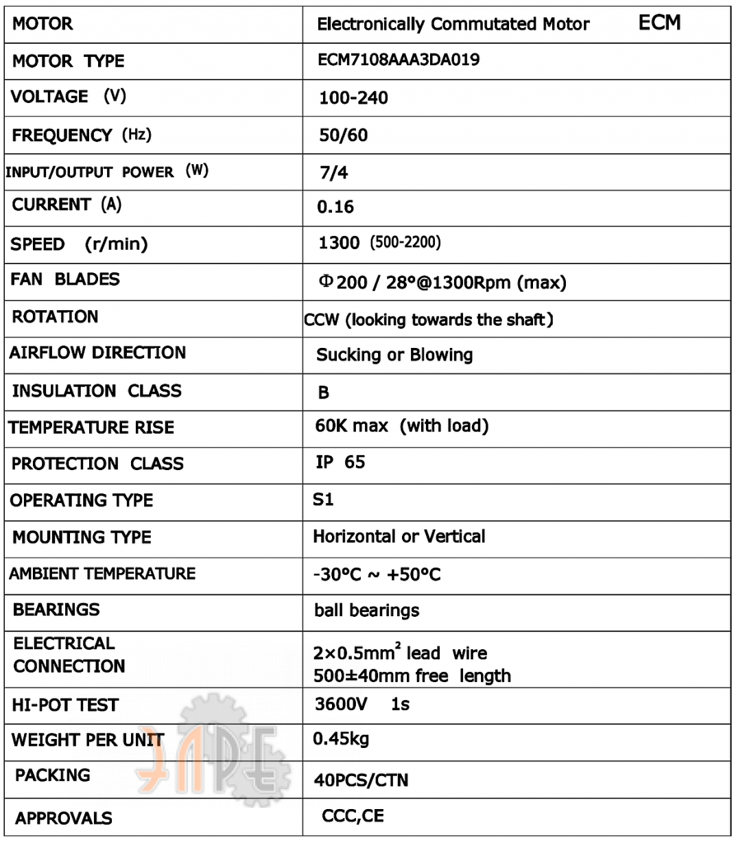 Технические характеристики Weiguang ECM7108AAA3DA019 Технические характеристики Weiguang ECM7108AAA3DA019