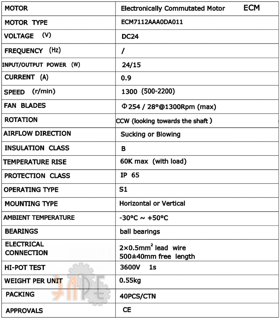 Технические характеристики Weiguang ECM7112AAA0DA011 Технические характеристики Weiguang ECM7112AAA0DA011