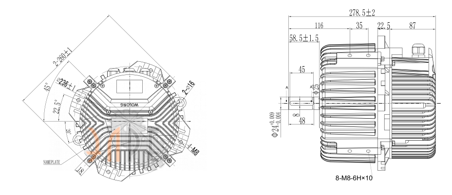 Присоединительные размеры Wolong EC132 2.2kW