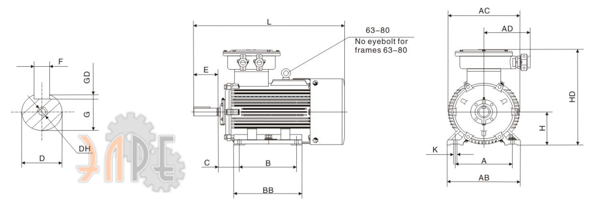 Исполнение YBX4-80M2-4 0,75 кВт 1500 об/мин на лапах (B3)