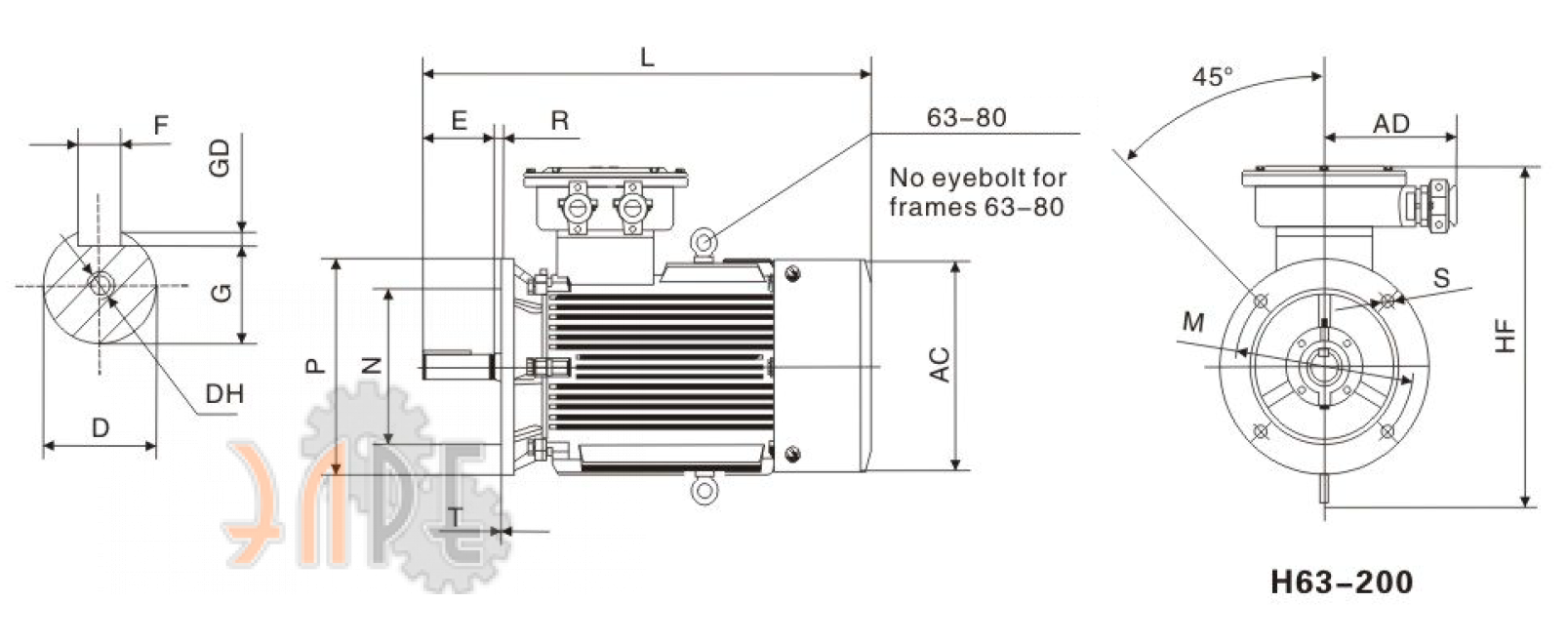 Исполнение YBX4-100L2-4 3 кВт 1500 об/мин с большим фланцем (B5)
