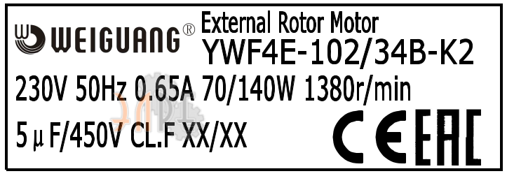 Информация на шильде Weiguang YWF4E-102/34B-K 8мм