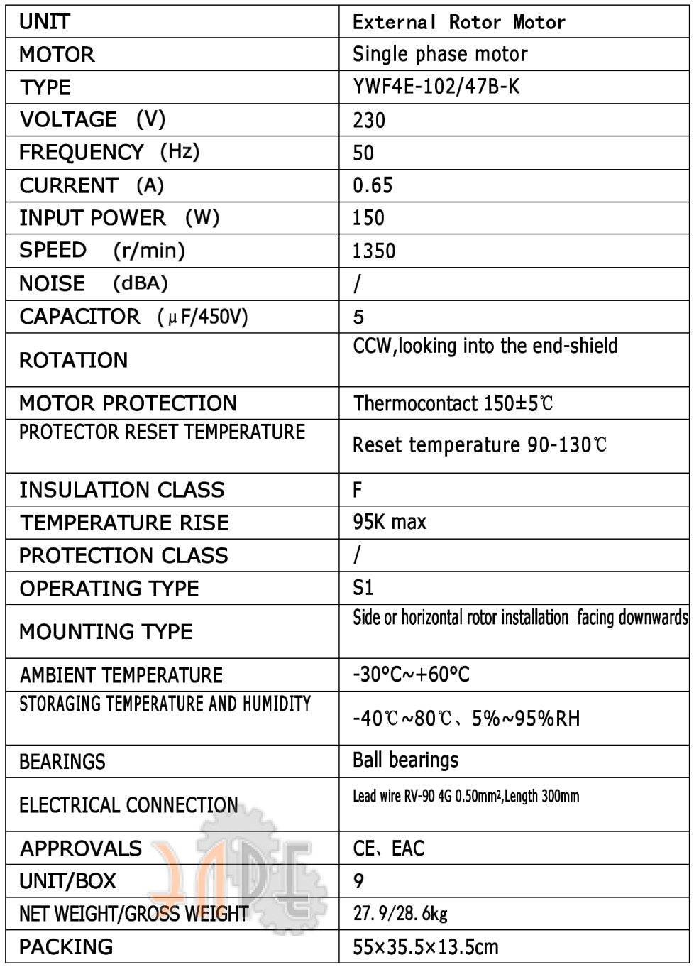 Технические характеристики Weiguang YWF4E-102/47B-K