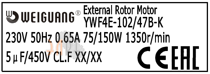Информация на шильде Weiguang YWF4E-102/47B-K