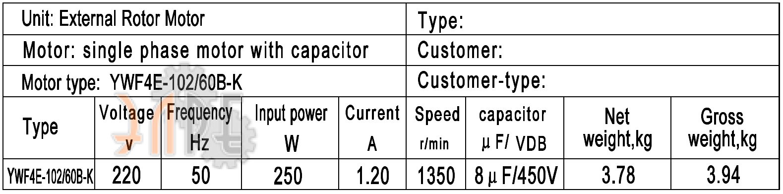 Технические характеристики Weiguang YWF4E-102/60B-K 12 мм