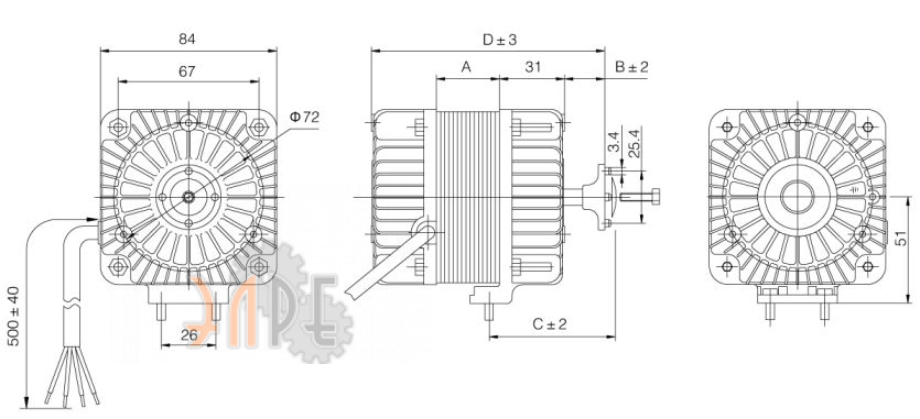 Габаритные размеры Weiguang YСF80-50-2